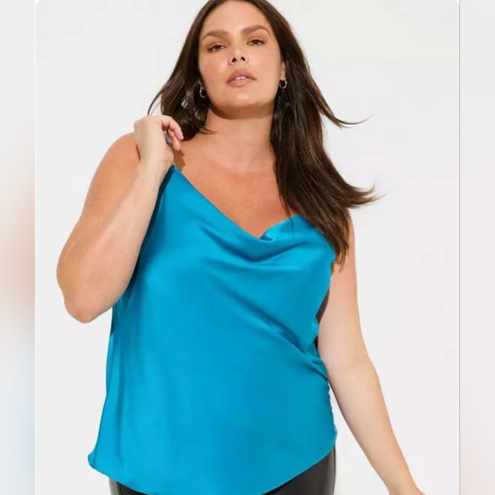 Torrid Blue Satin Cowl Neck Top